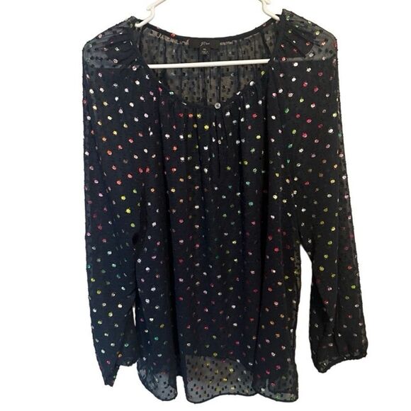 J. CREW- Popover in Rainbow Clip Dot Chiffon Semi Sheer Navy Multi, Size XL - Picture 3 of 13